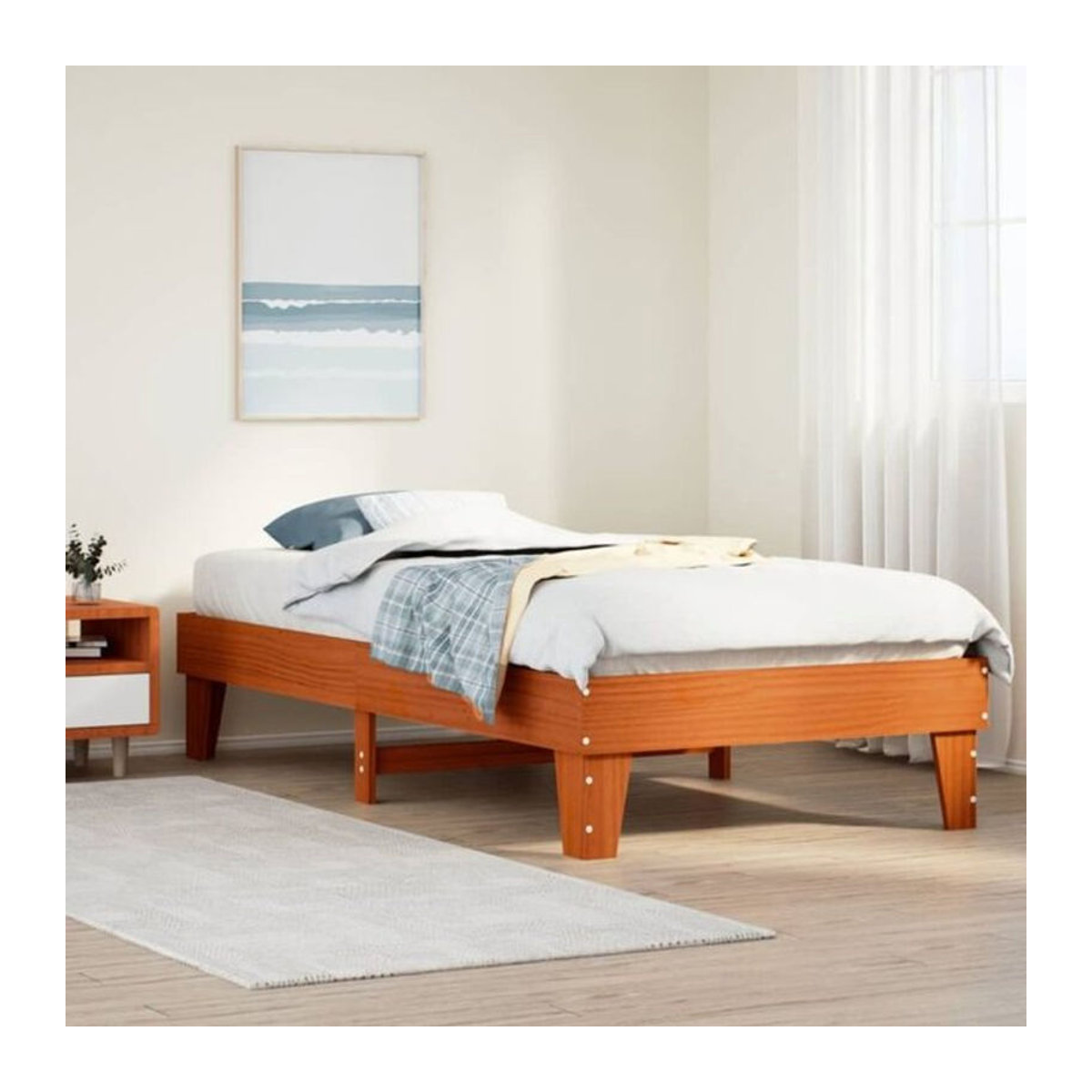 Massivholzbett vidaxl aus Kiefernholz in Braun im Landhausstil, B/T/H: 75 x 190 cm - Bild 1