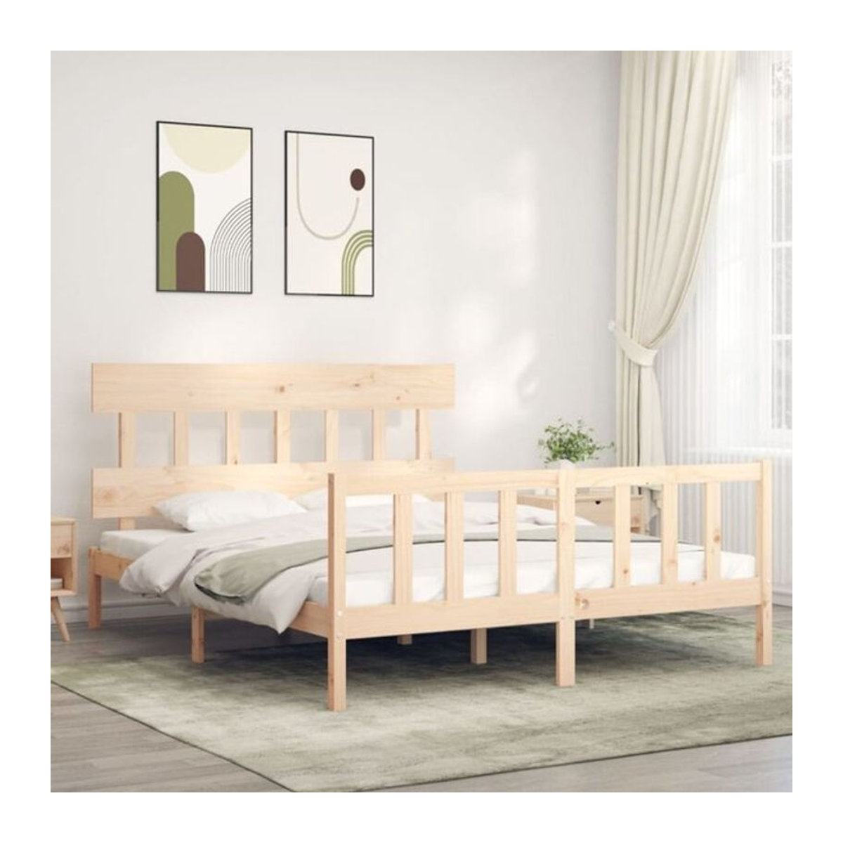 Massivholzbett Vidaxl aus Kiefernholz in Braun, Landhaus und Skandinavisch Stil, B/T/H: 160 x 200 x 81 cm (Höhe: 165,5 cm, Gesamtlänge: 205,5 cm) - Bild 1