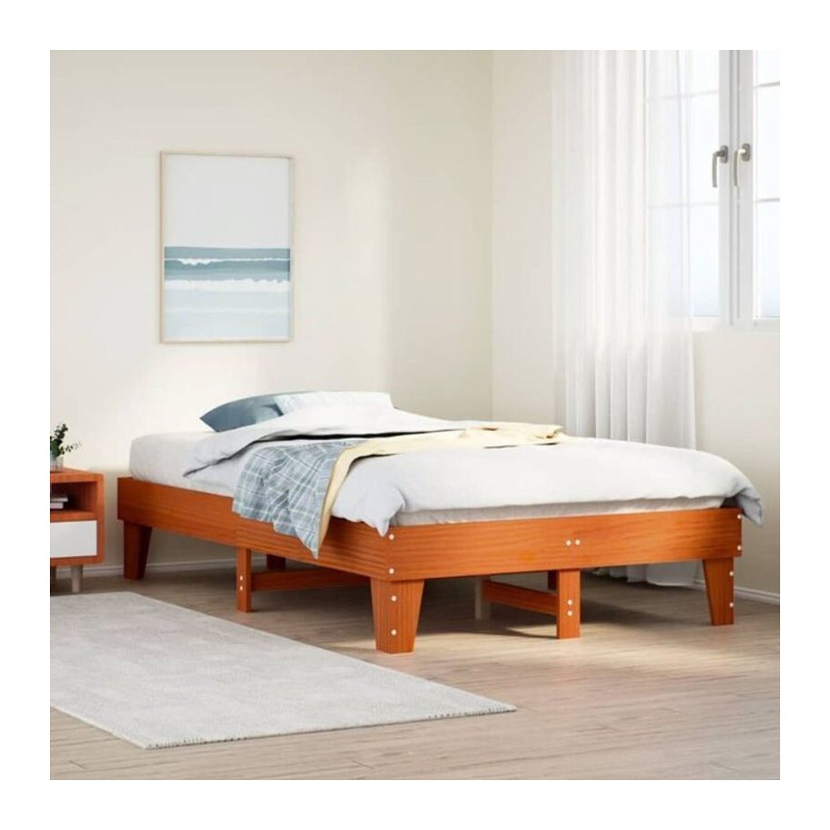 Massivholzbett Vidaxl aus Kiefernholz in Braun, minimalistisches Design, B/T: 135 x 190 cm - Bild 1