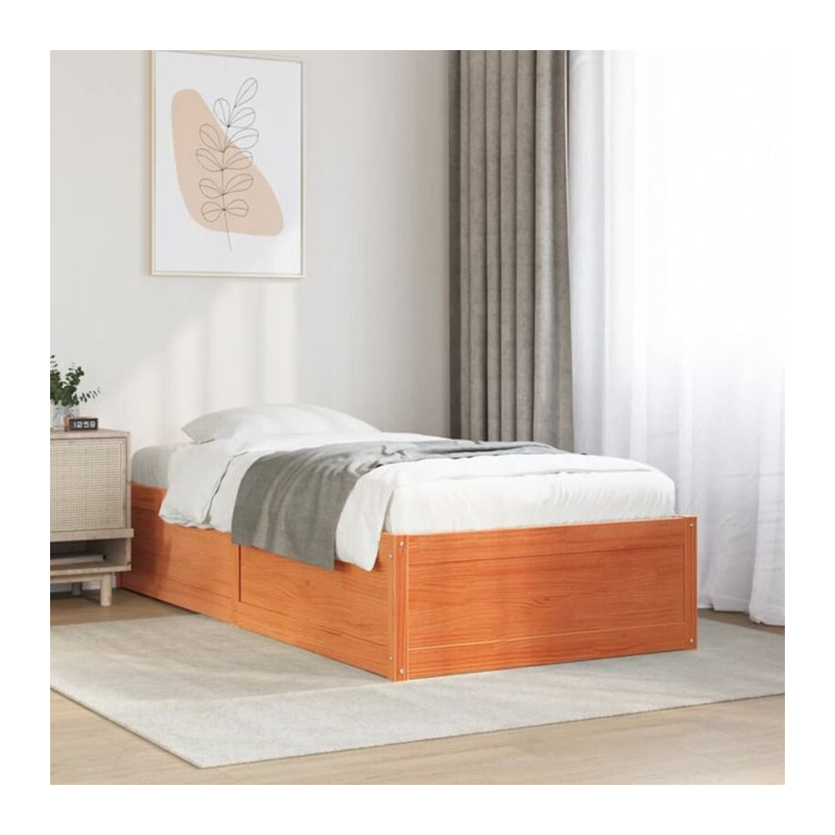 Massivholzbett vidaxl aus Kiefernholz in Braun, Modernes und Minimalistisches Design, B/T/H: 100 x 200 x 106,5 cm - Bild 1