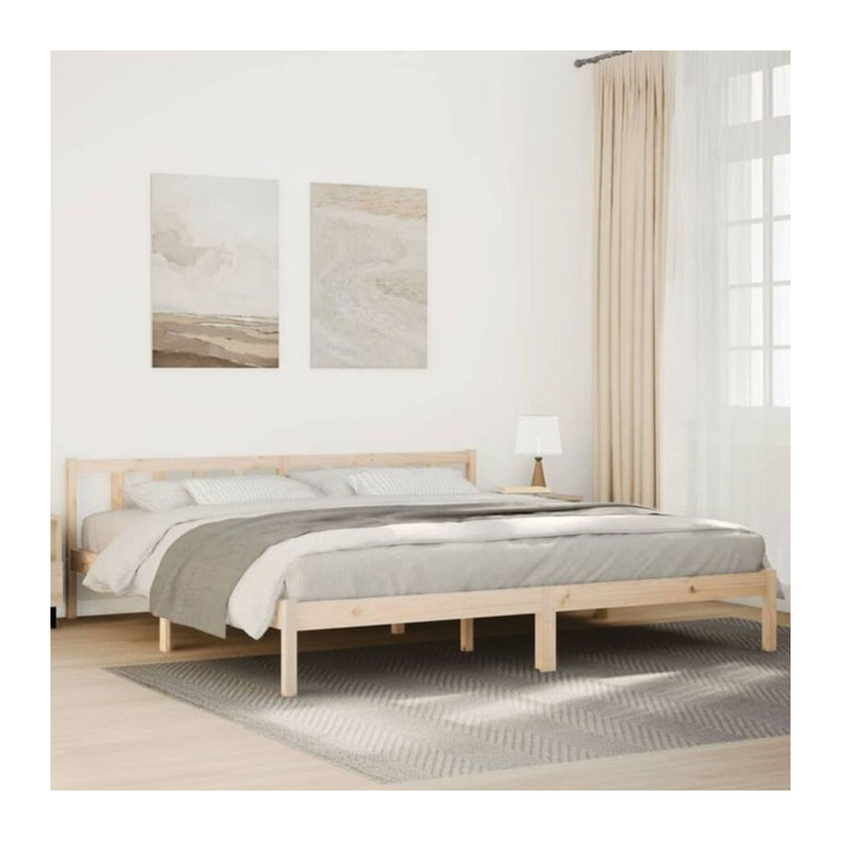 Massivholzbett Vidaxl aus Kiefernholz in Braun, Skandinavisch, B/T/H: 210 x 200 x 69,5 cm - Bild 1