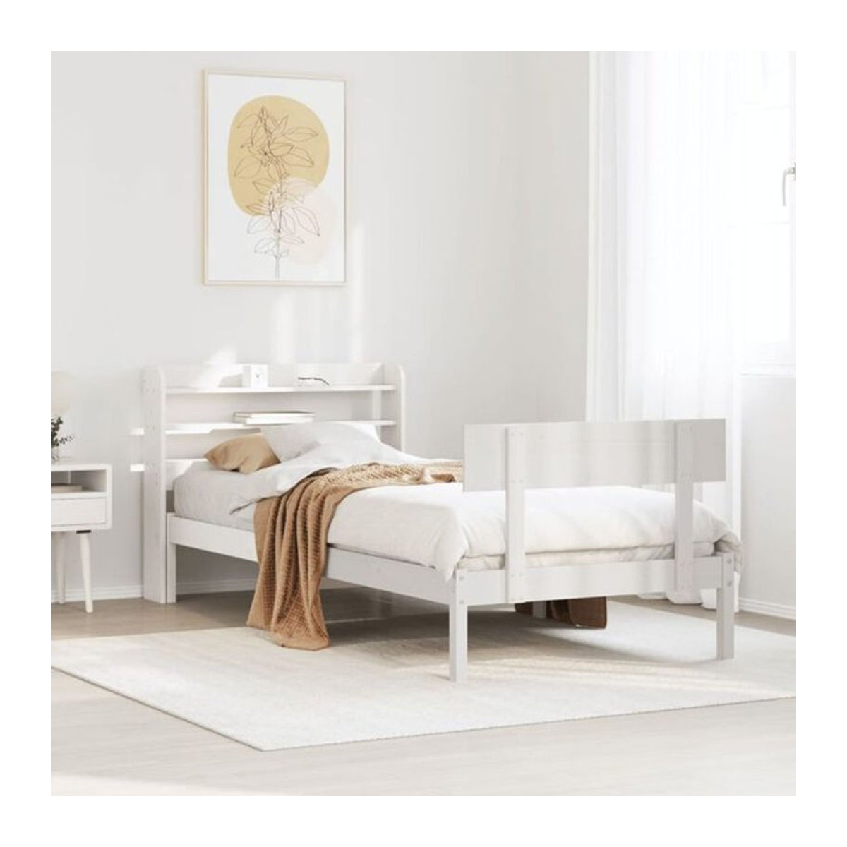 Massivholzbett Vidaxl aus Kiefernholz in Weiß im Landhaus- und Skandinavischen Stil, B/T: 100 x 200 cm - Bild 1
