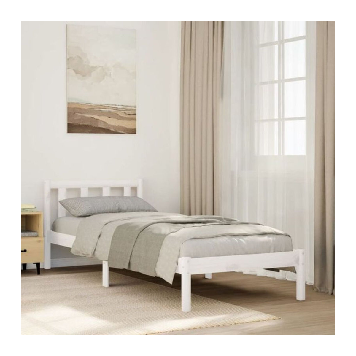 Massivholzbett vidaxl aus Kiefernholz in Weiß im Landhaus- und Skandinavischen Stil, B/T/H: 80 x 220 x 69,5 cm (ohne Matratze) - Bild 1