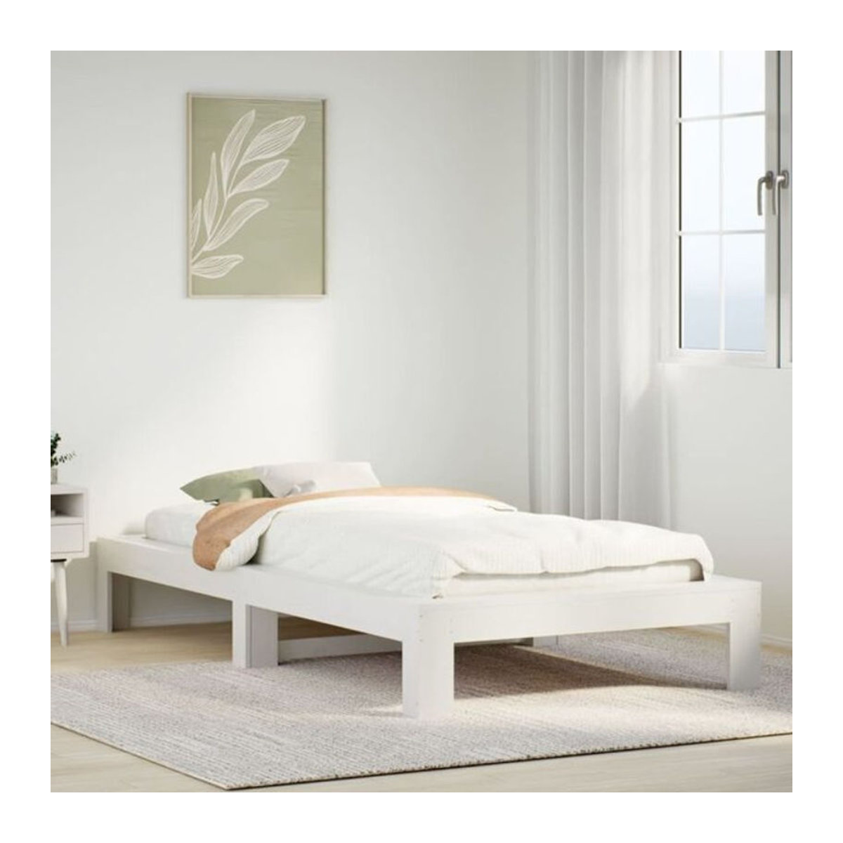 Massivholzbett Vidaxl aus Kiefernholz in Weiß im Landhausstil, B/T/H: 75 x 190 cm - Bild 1