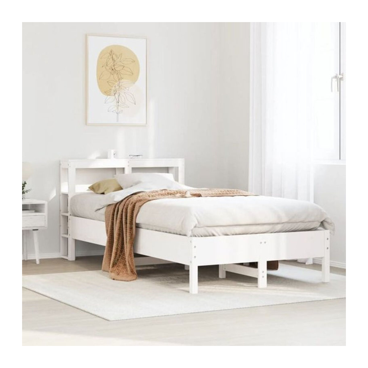 Massivholzbett Vidaxl aus Kiefernholz in Weiß, Landhausstil und minimalistisches Design, B/T/H: 120 x 190 cm - Bild 1
