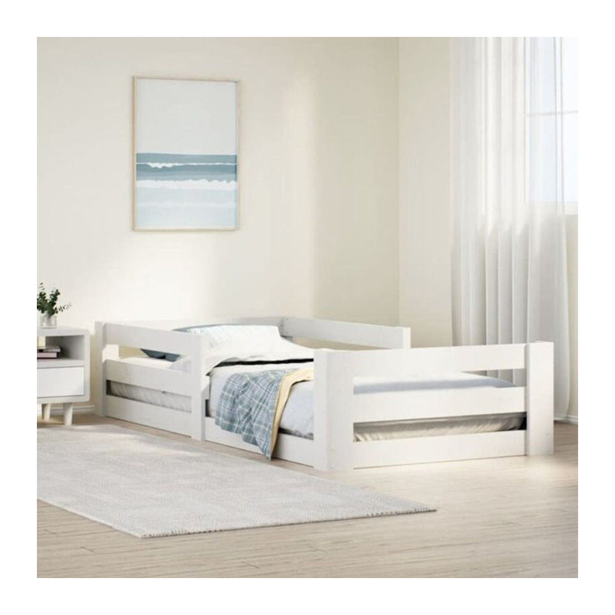 Massivholzbett vidaxl aus Kiefernholz in Weiß, Landhausstil und minimalistisches Design, B/T/H: 80 x 200 cm - Bild 1