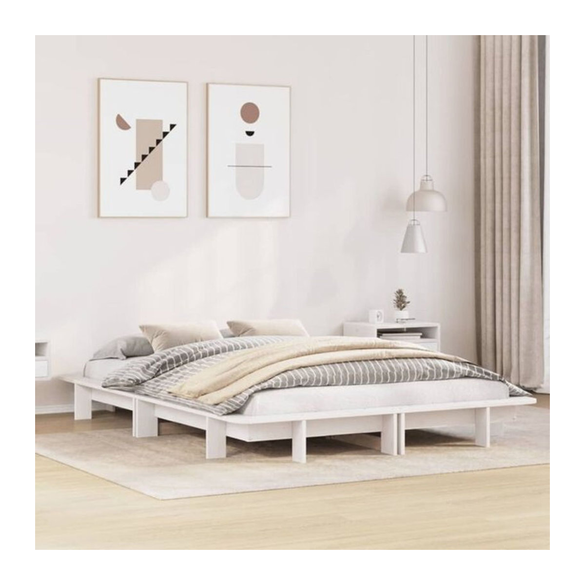 Massivholzbett Vidaxl aus Kiefernholz in Weiß, Modern und Minimalistisch, B/T: 120 x 190 cm - Bild 1