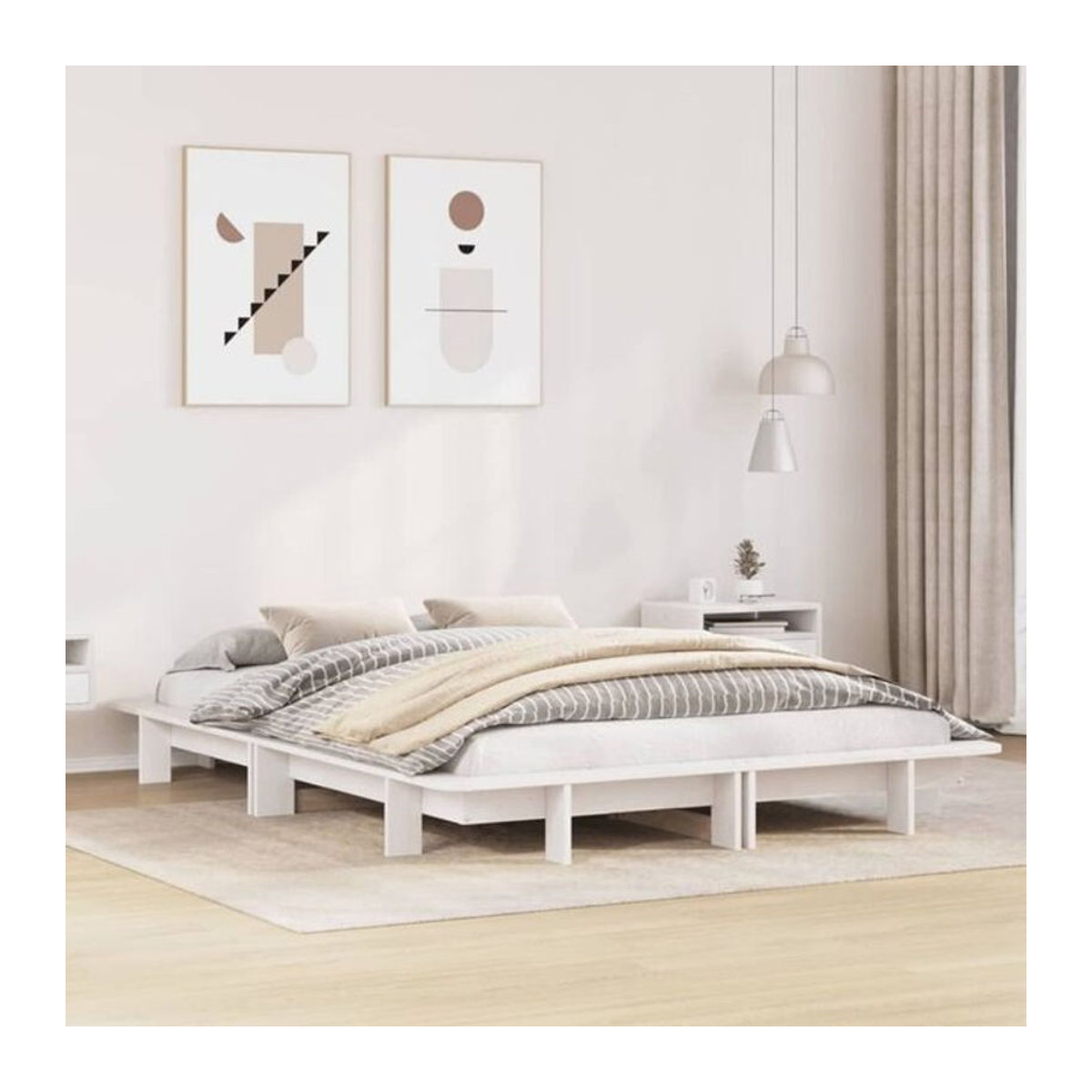Massivholzbett Vidaxl aus Kiefernholz in Weiß, Modern und Minimalistisch, B/T/H: 120 x 200 cm - Bild 1