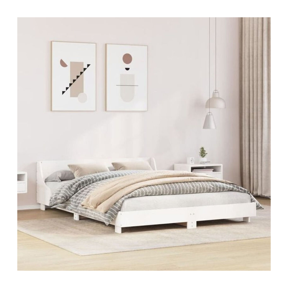 Massivholzbett vidaxl aus Kiefernholz in Weiß, Modernes Skandinavisches Design, B/T/H: 160 x 163,5 x 203,5 cm - Bild 1