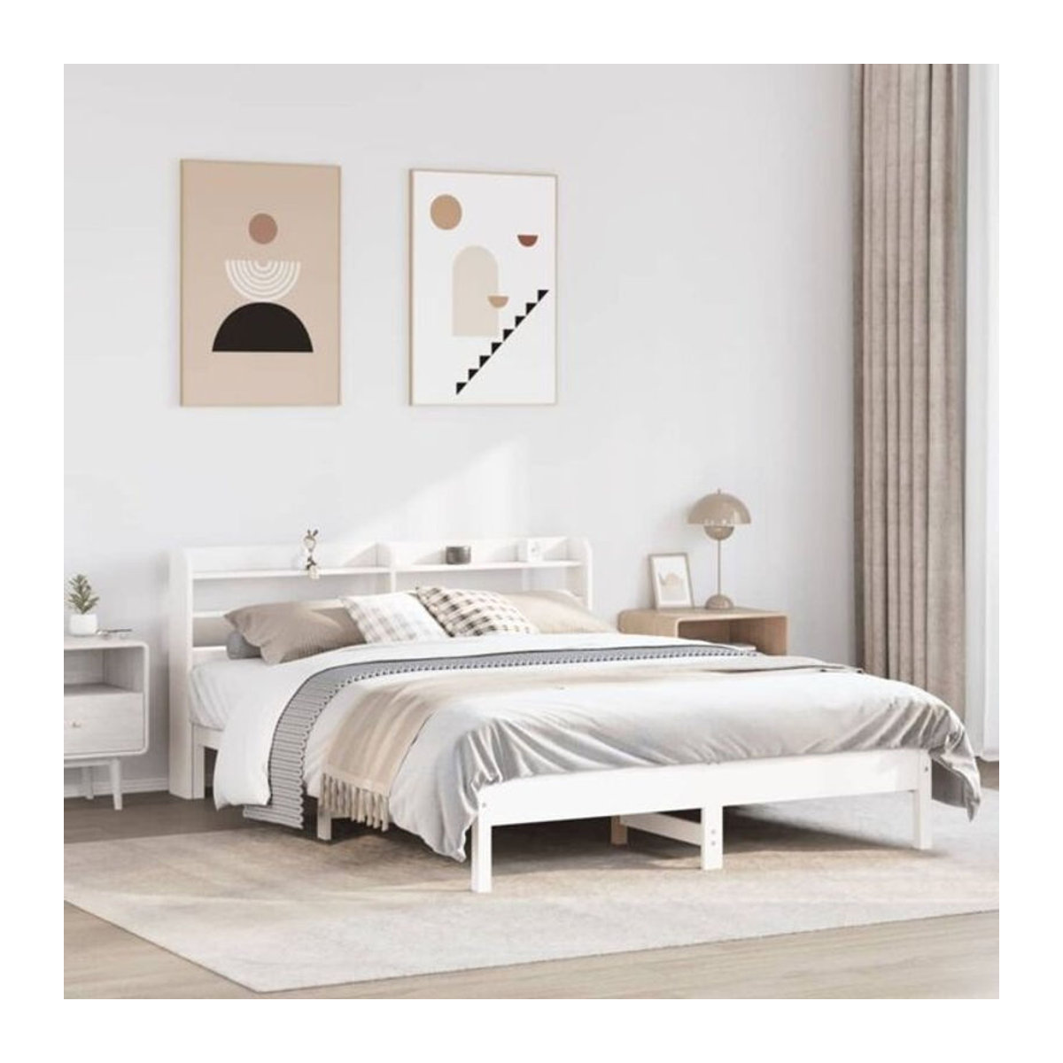 Massivholzbett Vidaxl aus Kiefernholz in Weiß, Skandinavisch, B/T/H: 160 x 200 cm - Bild 1