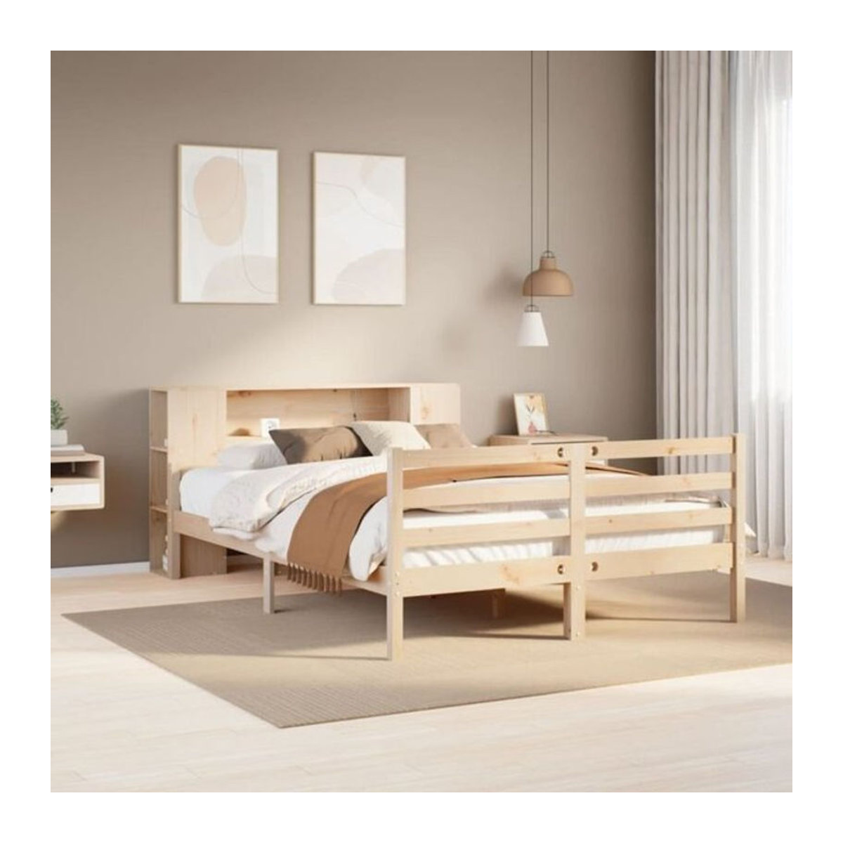 Massivholzbett Vidaxl aus Kiefernholz mit Regal in Braun und Natur im Landhaus- und Skandinavischen Stil, B/T/H: 135 x 190 x 82 cm - Bild 1