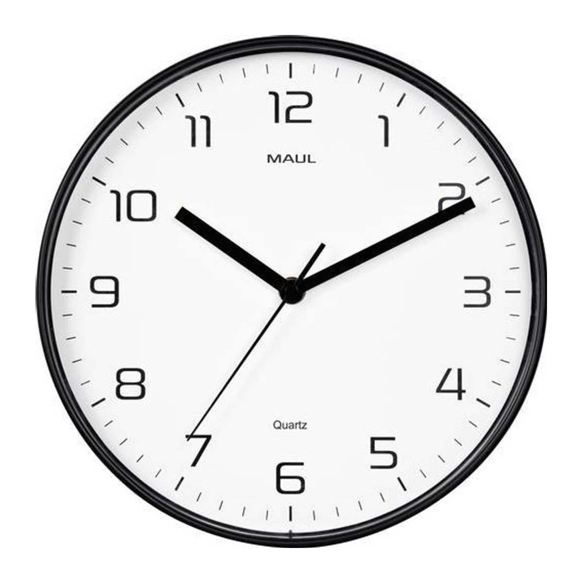Maul 9051690 Quarz Wanduhr Schwarz Rund aus Kunststoff mit geräuschlosem Analog-Uhrwerk, Durchmesser: 25 cm - Bild 1