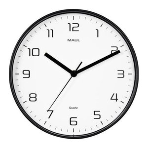 Maul 9051690 Quarz Wanduhr Schwarz Rund aus Kunststoff mit geräuschlosem Analog-Uhrwerk, Durchmesser: 25 cm