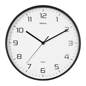 Maul Quarz Wanduhr Schwarz Modern Geräuschlos mit Kunststoff und Glas, Durchmesser: 30 cm
