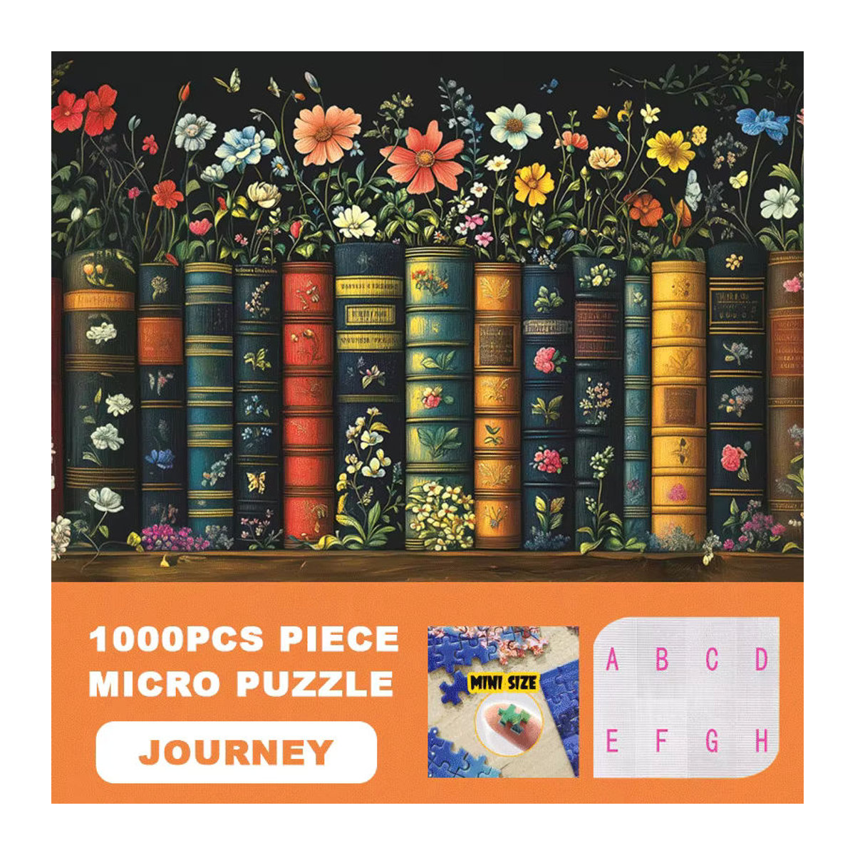 MaxRenard 1000-teiliges Puzzle Blühendes Bücherregal mit floralen Kunstbuchstaben, mehrfarbig, B: 38,74 cm x H: 25,4 cm - Bild 2
