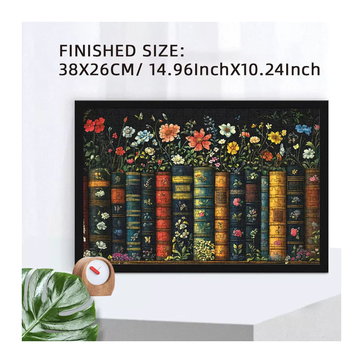 MaxRenard 1000-teiliges Puzzle Blühendes Bücherregal mit floralen Kunstbuchstaben, mehrfarbig, B: 38,74 cm x H: 25,4 cm - Bild 3