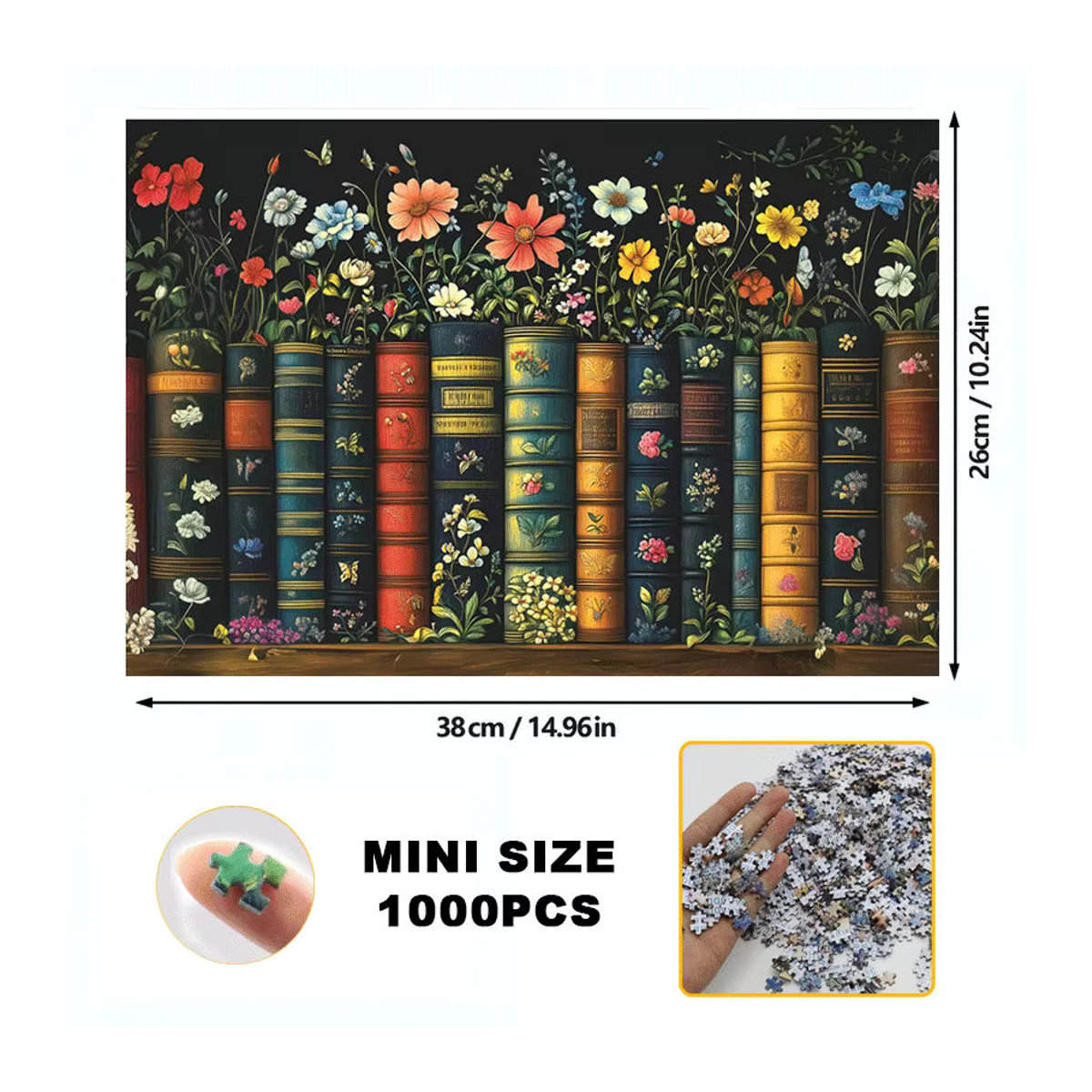 MaxRenard 1000-teiliges Puzzle Blühendes Bücherregal mit floralen Kunstbuchstaben, mehrfarbig, B: 38,74 cm x H: 25,4 cm - Bild 4