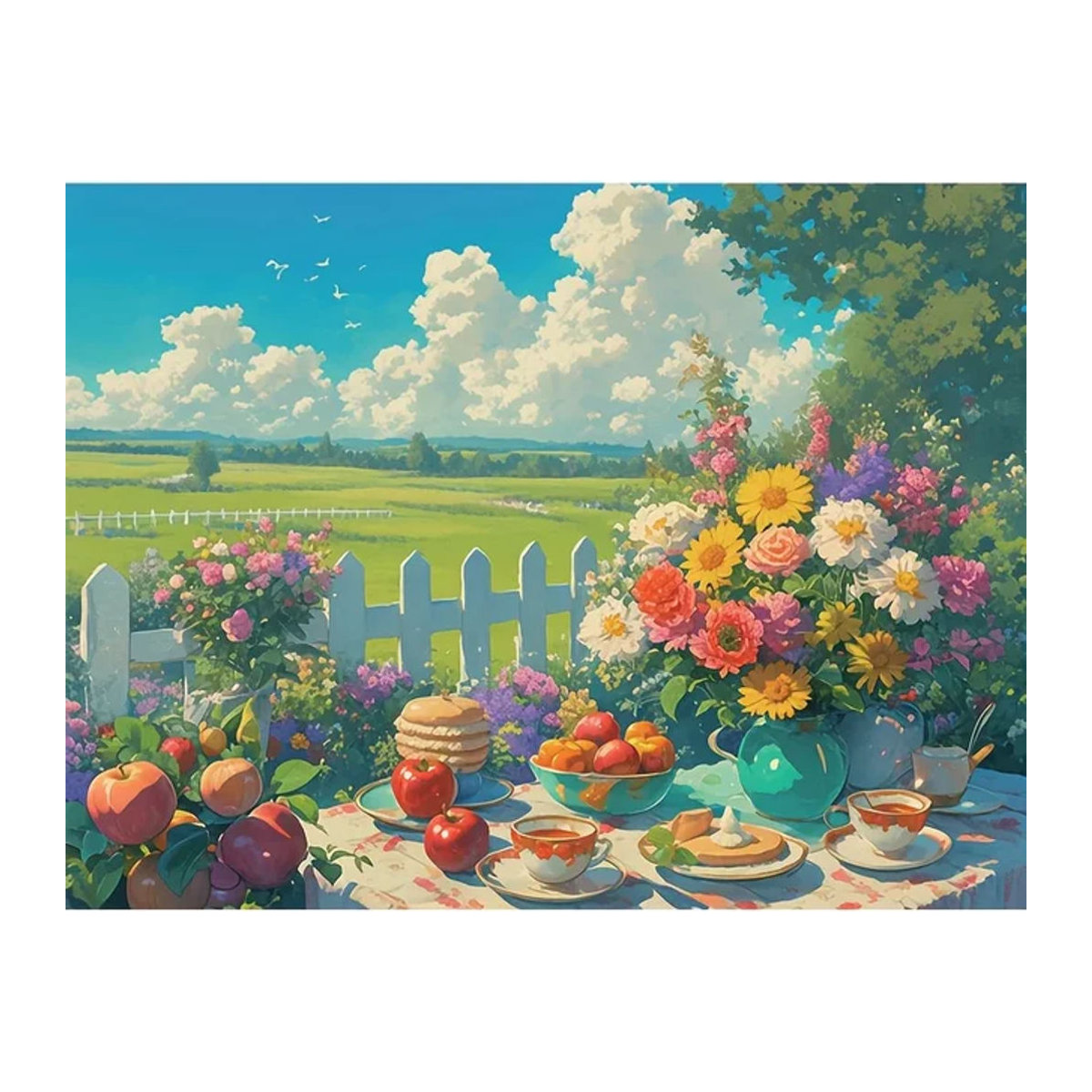 MaxRenard Mini-Puzzle Blumen-Tee-Party Vintage Botanisches Motiv, 1000-teilig, mehrfarbig, B: 36 cm x H: 28 cm - Bild 1