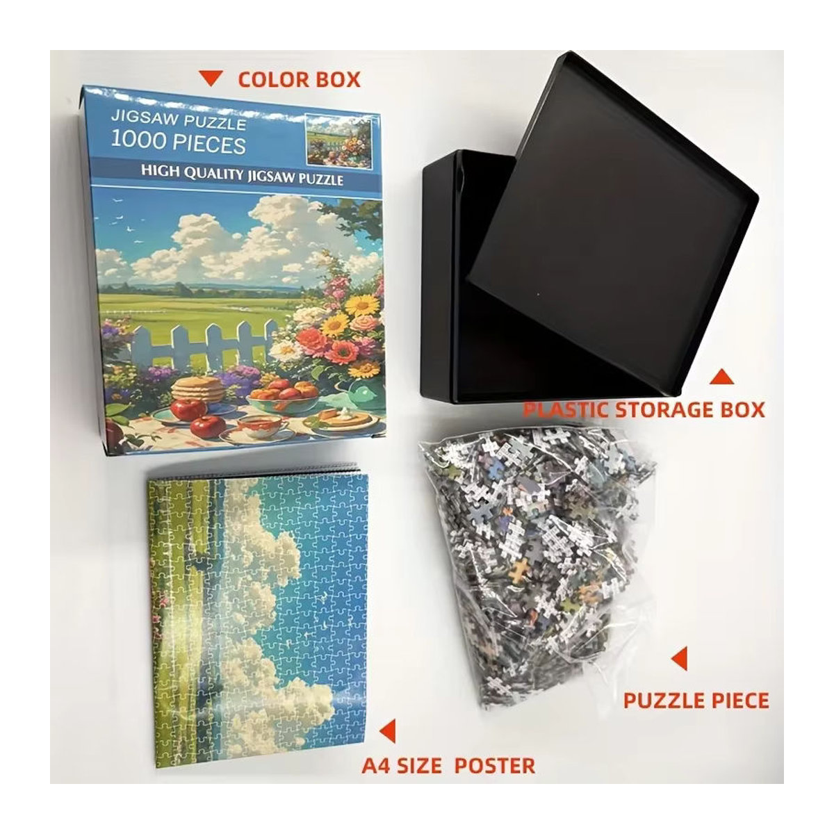 MaxRenard Mini-Puzzle Blumen-Tee-Party Vintage Botanisches Motiv, 1000-teilig, mehrfarbig, B: 36 cm x H: 28 cm - Bild 2