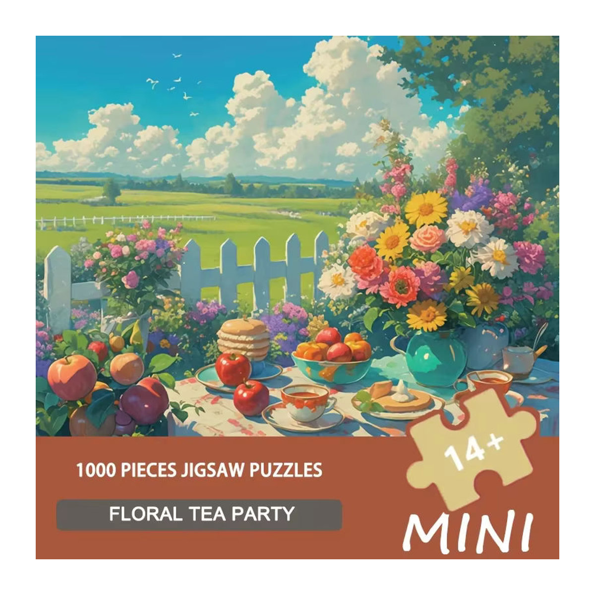 MaxRenard Mini-Puzzle Blumen-Tee-Party Vintage Botanisches Motiv, 1000-teilig, mehrfarbig, B: 36 cm x H: 28 cm - Bild 4