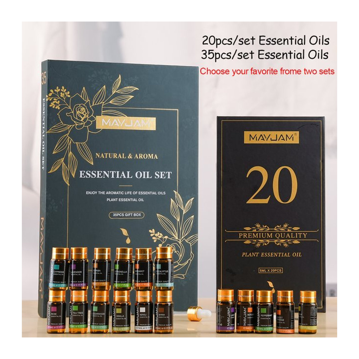 MAYJAM Ätherische Öle Set mit 20 verschiedenen Düften wie Lavendel, Jasmin und Eukalyptus für Luftbefeuchter und Diffusoren in Glasflaschen - Bild 1