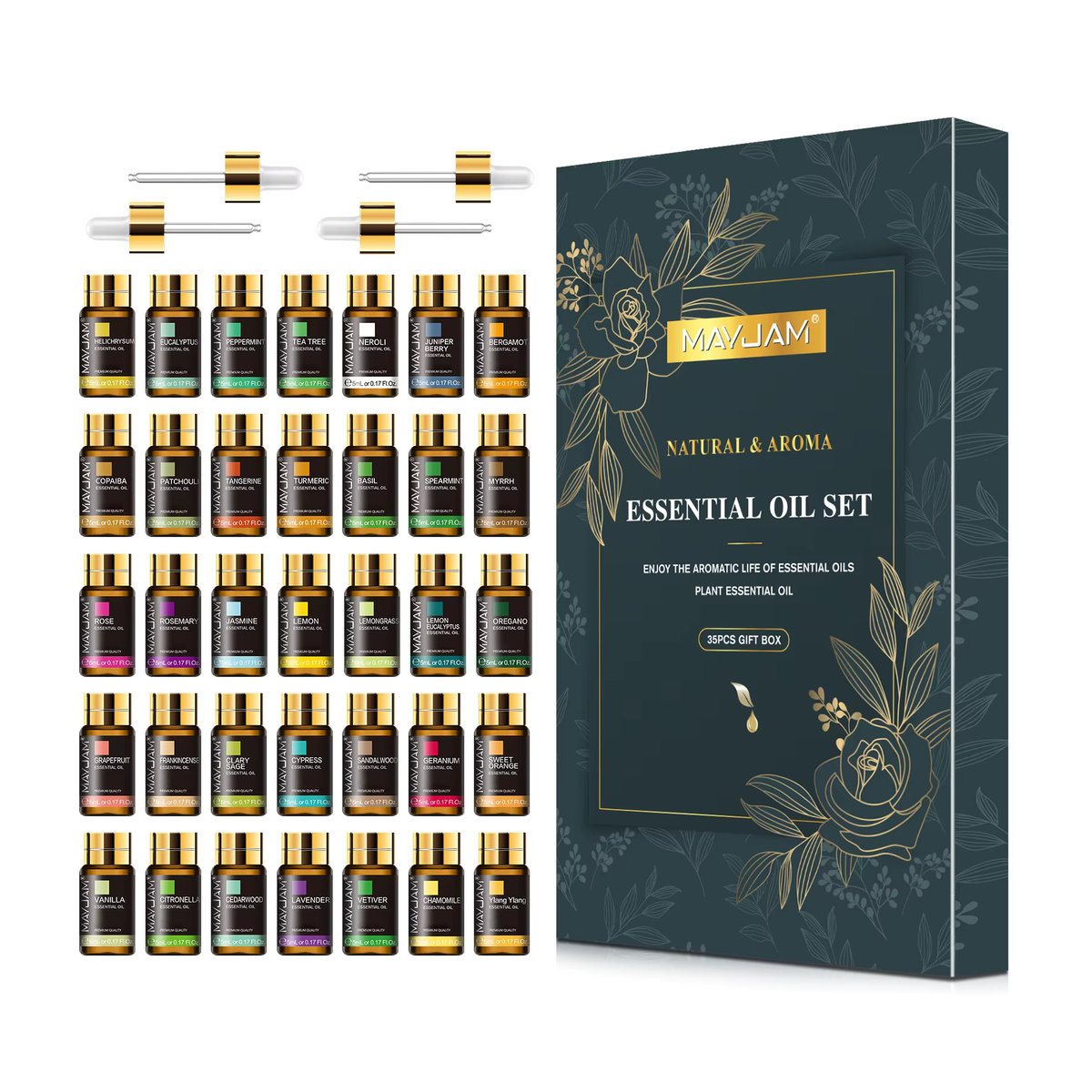 MAYJAM Ätherische Öle Set mit 20 verschiedenen Düften wie Lavendel, Jasmin und Eukalyptus für Luftbefeuchter und Diffusoren in Glasflaschen - Bild 2