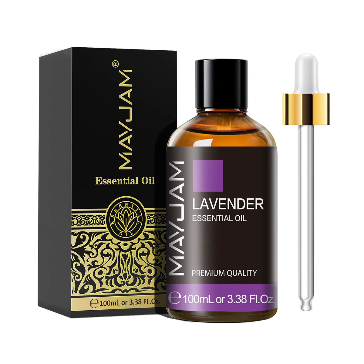 MAYJAM Ätherische Öle Set mit Glastropfer, 100 ml Aromatherapieöle in Lavendel, Eukalyptus, Rosmarin und Vanille, Transparent - Bild 3