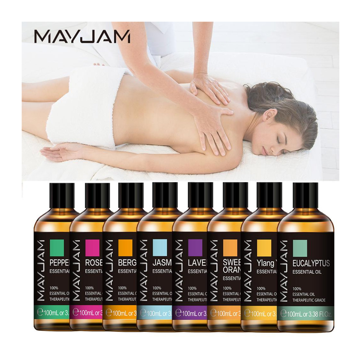 MAYJAM Ätherisches Öl Set mit Lavendel, Eukalyptus, Zimt, Teebaum und Nelke, 100 ml - Bild 2
