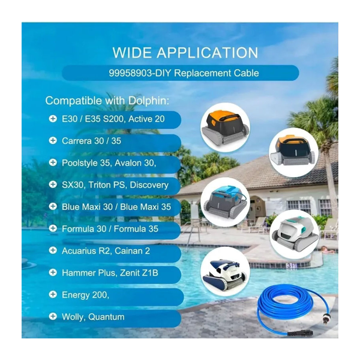 Maytronics DIY-Ersatzkabel 2-Draht Blau, 18 m Länge für Dolphin Pool Cleaner S200, Active 20, Triton PS, Discovery und Quantum - Bild 3
