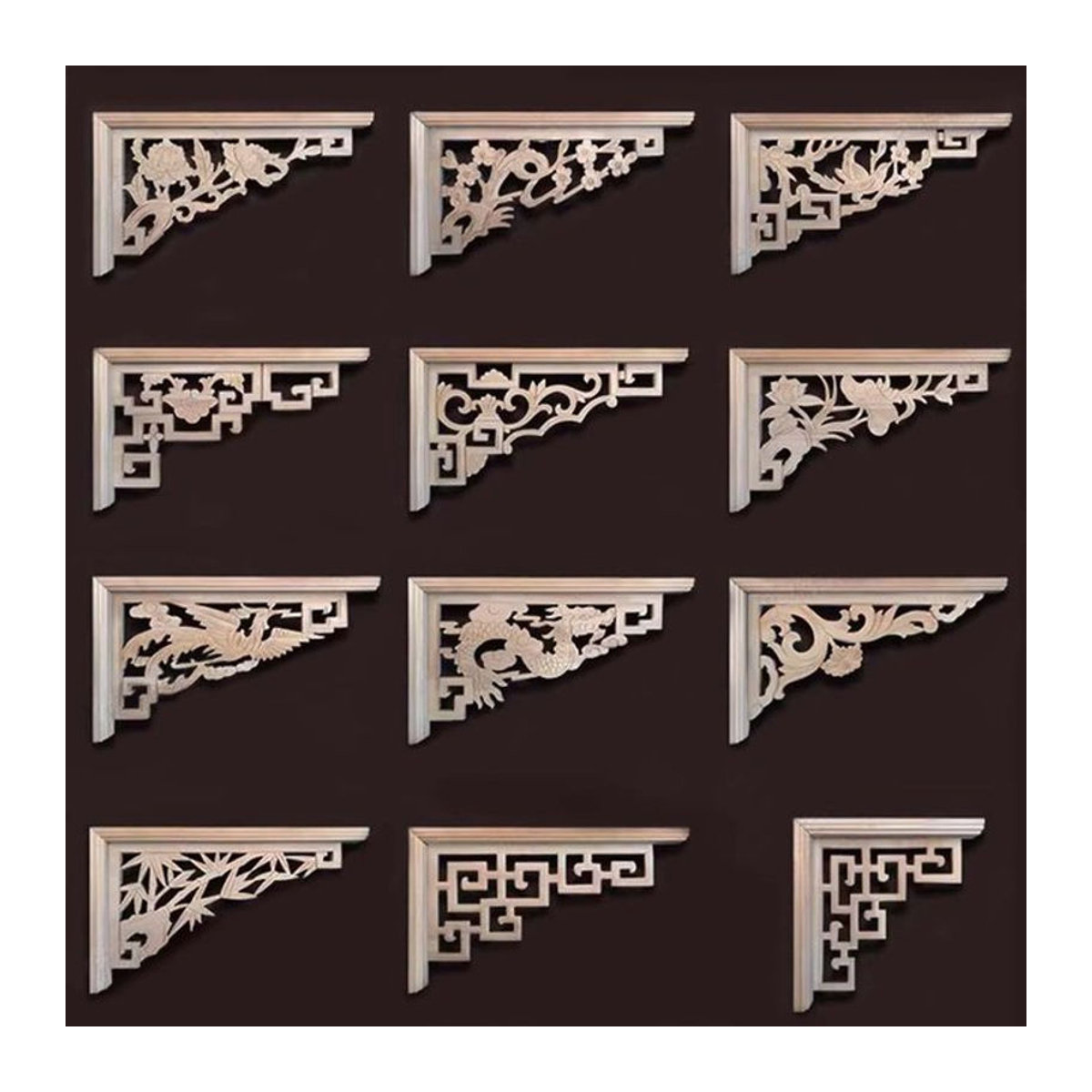 MaYupeT Holzgeschnitzter Chinesischer Drache als Eck-Onlay für Möbel und Dekoration, Beige, Floral und Orientalisch - Bild 1