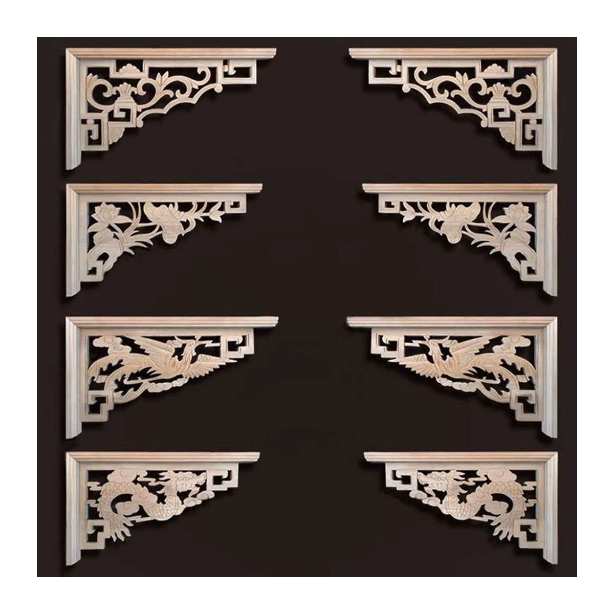 MaYupeT Holzgeschnitzter Chinesischer Drache als Eck-Onlay für Möbel und Dekoration, Beige, Floral und Orientalisch - Bild 3