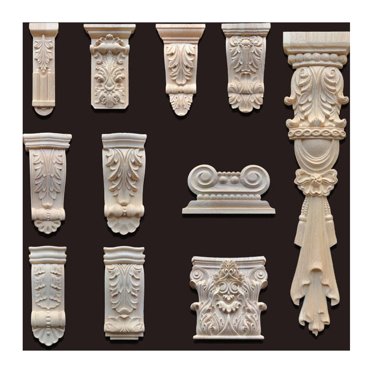 MaYupeT Retro Vintage Holz Onlay Applikation mit floralem Blumen Ornament in Beige - Bild 1