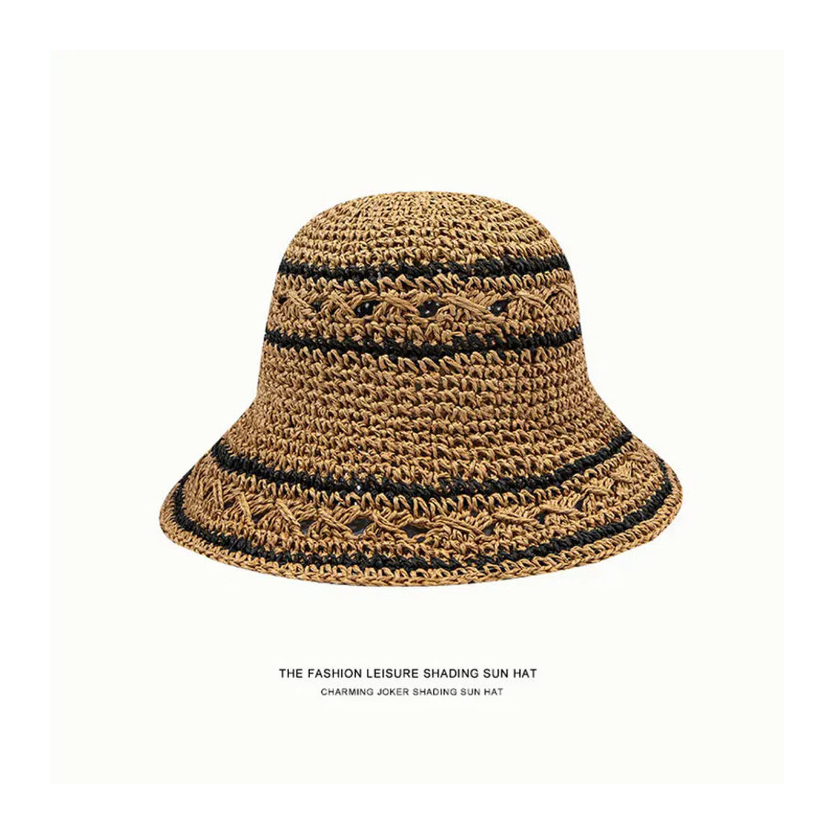 MAZIAO Damen Bohemian Sonnenhut aus Stroh und Rattan in Beige mit Streifenmuster - Bild 6