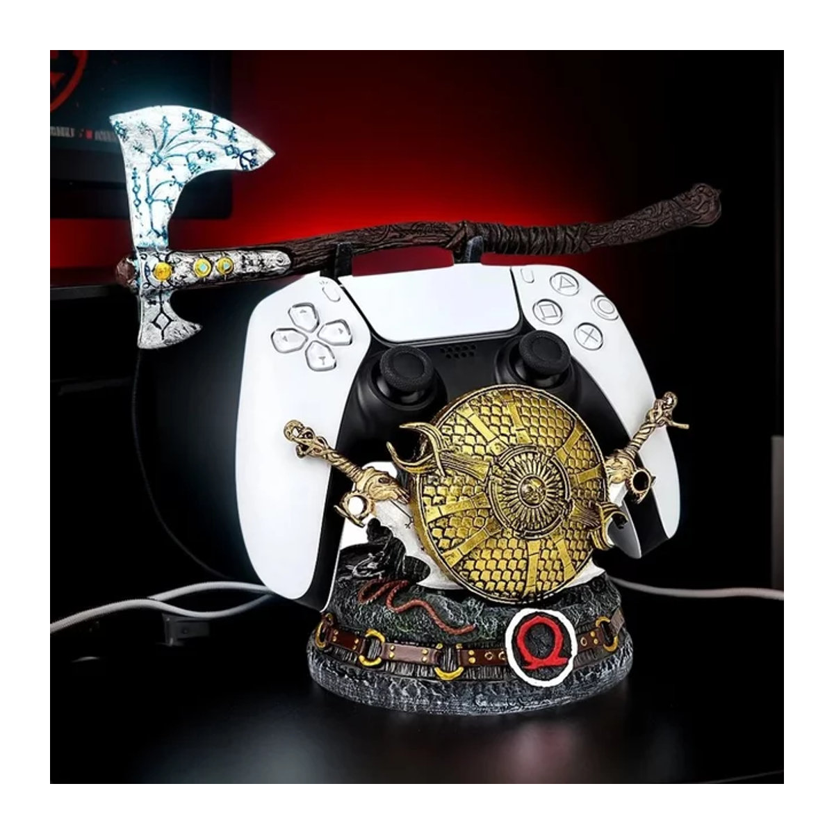 MBCHIPSTAR God of War Controller Ständer aus Kunstharz in Gold und Mehrfarbig für PS5, Xbox und PS4, Kreativer Gamepad-Halter und Desktop-Dekoration - Bild 1