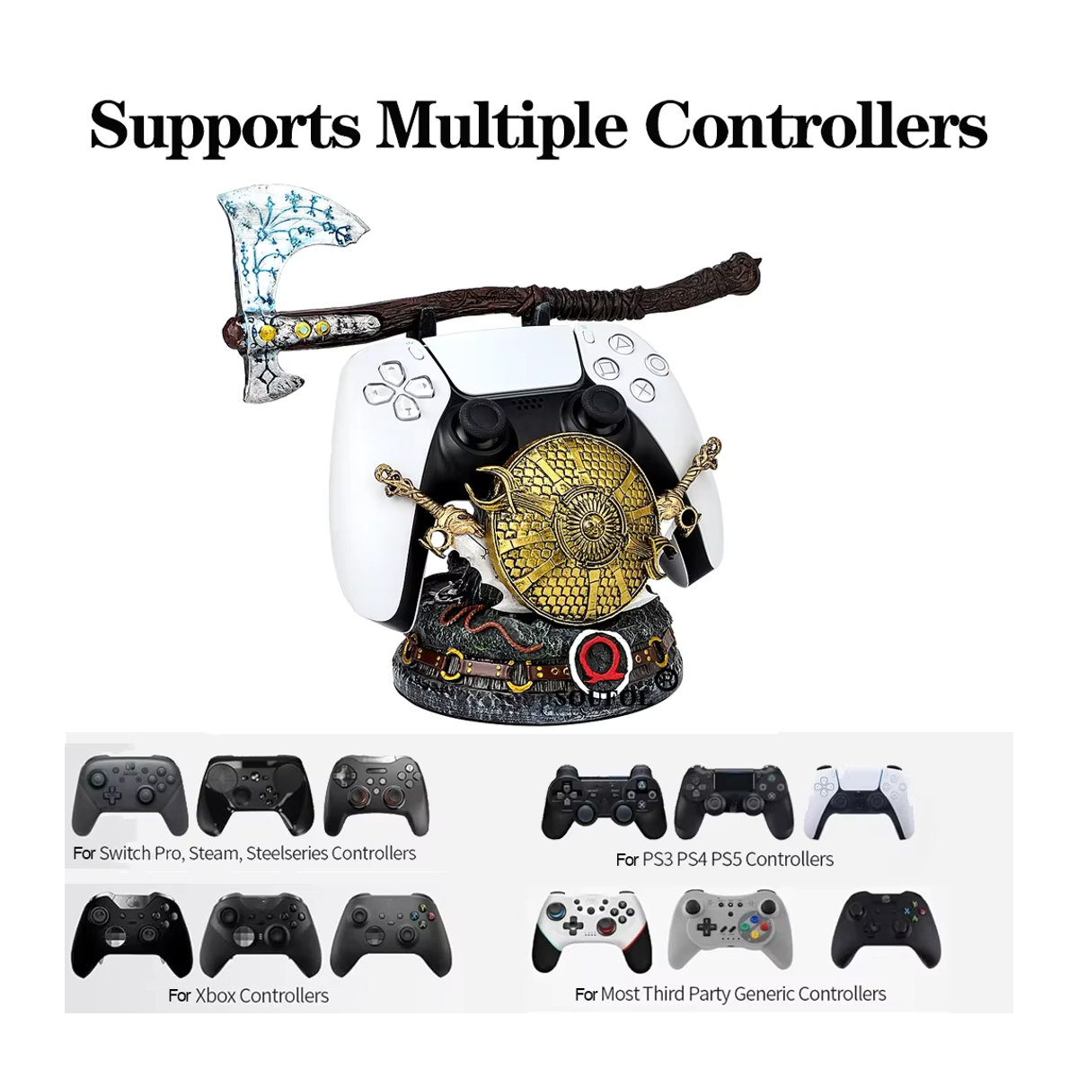 MBCHIPSTAR God of War Controller Ständer aus Kunstharz in Gold und Mehrfarbig für PS5, Xbox und PS4, Kreativer Gamepad-Halter und Desktop-Dekoration - Bild 4