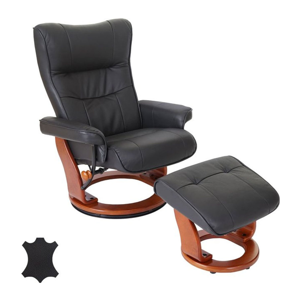 MCA Furniture Relaxsessel Edmonton mit Hocker aus Echtleder in Schwarz und Braun - Bild 1