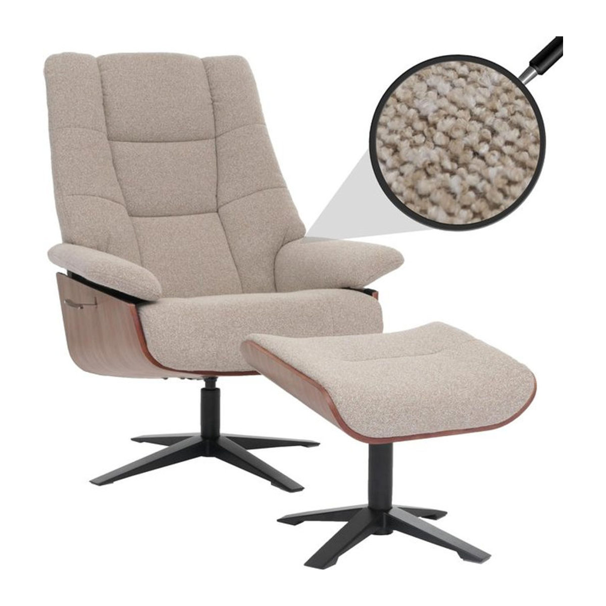 MCA Furniture Relaxsessel mit Hocker MCW-N57 in Braun und Beige aus Bouclé Stoff und Holz im skandinavischen Design - Bild 1
