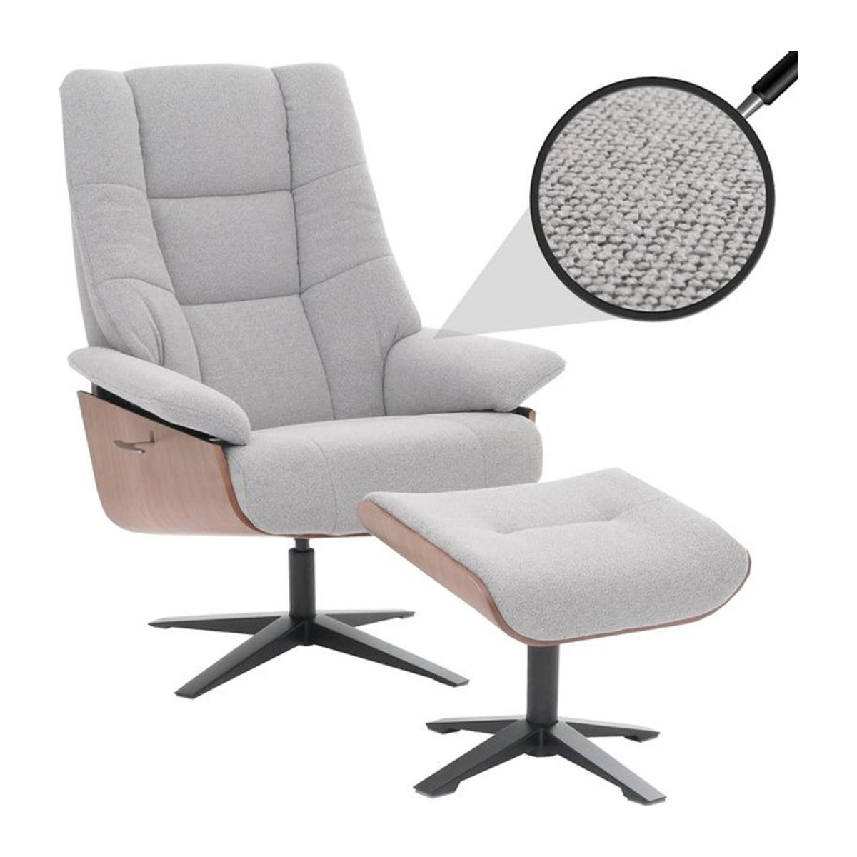 MCA Furniture Relaxsessel mit Hocker MCW-N57 in Grau aus Bouclé Stoff und Holz im skandinavischen Design - Bild 1