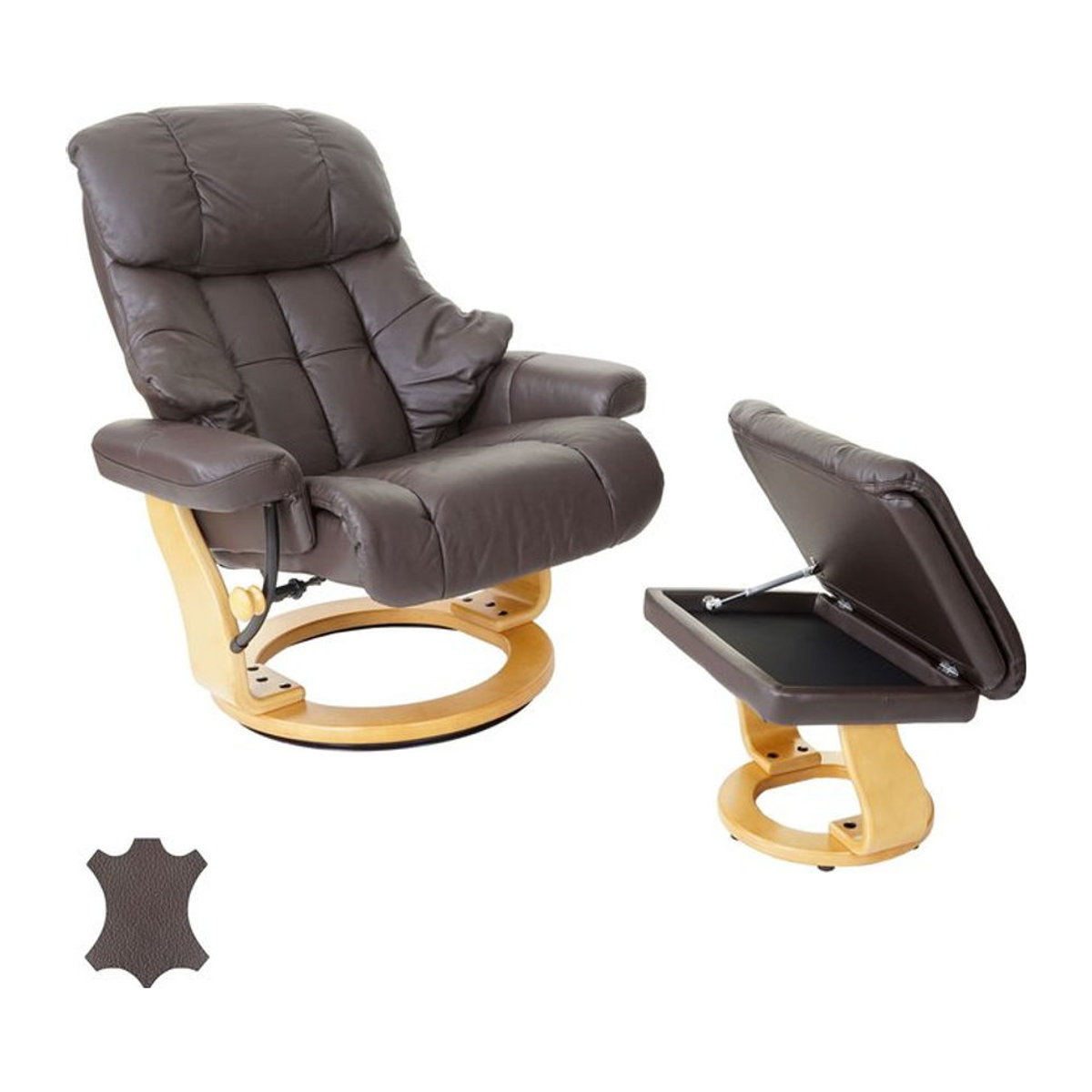 MCA Furniture Relaxsessel Windsor XXL mit Hocker aus Echtleder in Braun - Bild 1