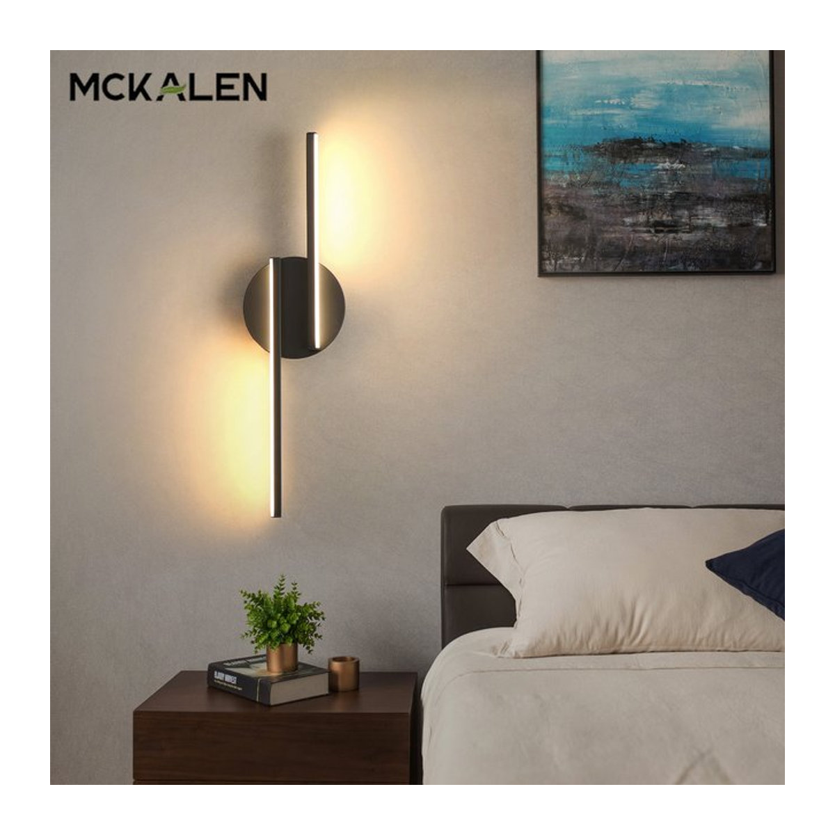 Mckalen LED-Wandleuchten im 2er-Set, Schwarz, minimalistisches Design, 16W, warmweißes Licht 3000K - Bild 1