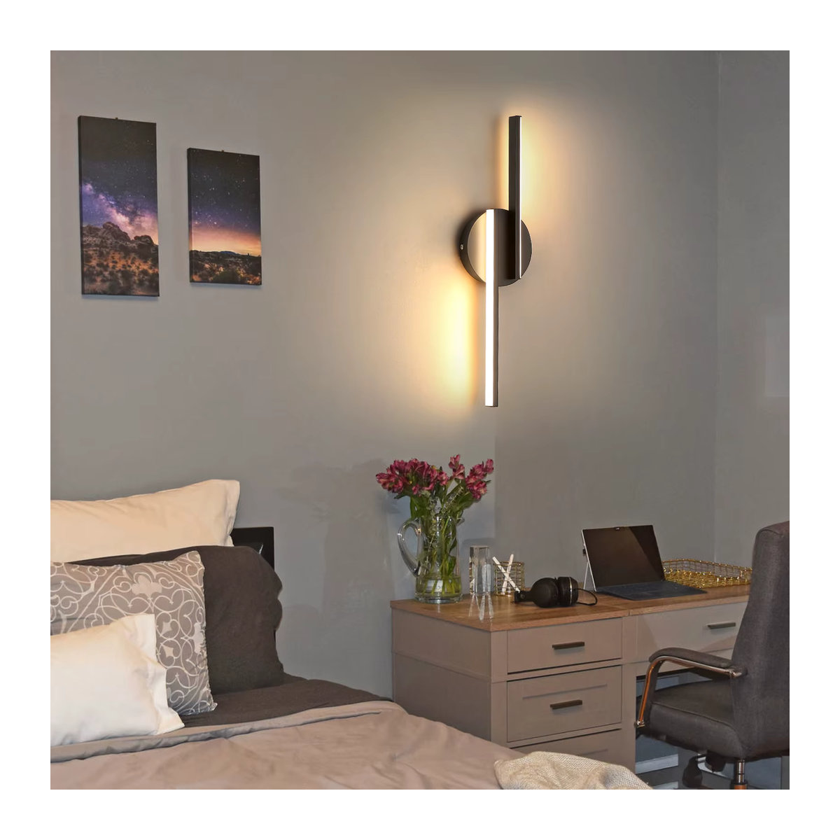 Mckalen LED-Wandleuchten im 2er-Set, Schwarz, minimalistisches Design, 16W, warmweißes Licht 3000K - Bild 3