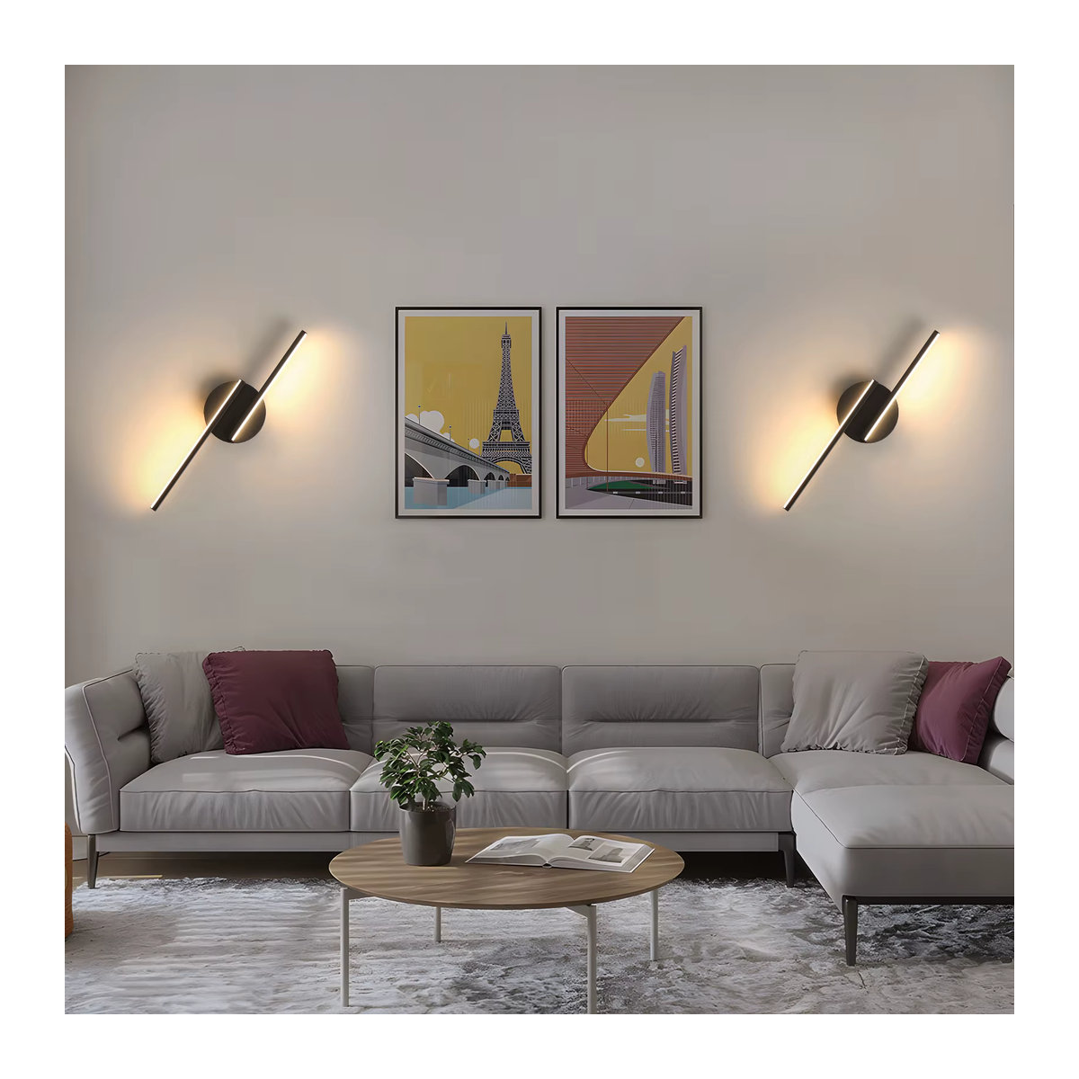 Mckalen LED-Wandleuchten im 2er-Set, Schwarz, minimalistisches Design, 16W, warmweißes Licht 3000K - Bild 5