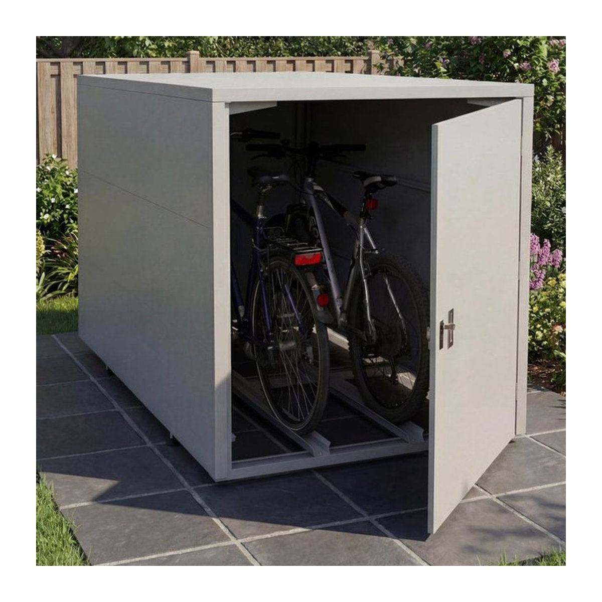 MCW 2er-Fahrradgarage MCW-P93 Fahrradunterstand aus verzinktem Stahl, abschließbare Fahrradbox, hellgrau, B/T/H: 123 x 113 x 208 cm - Bild 1