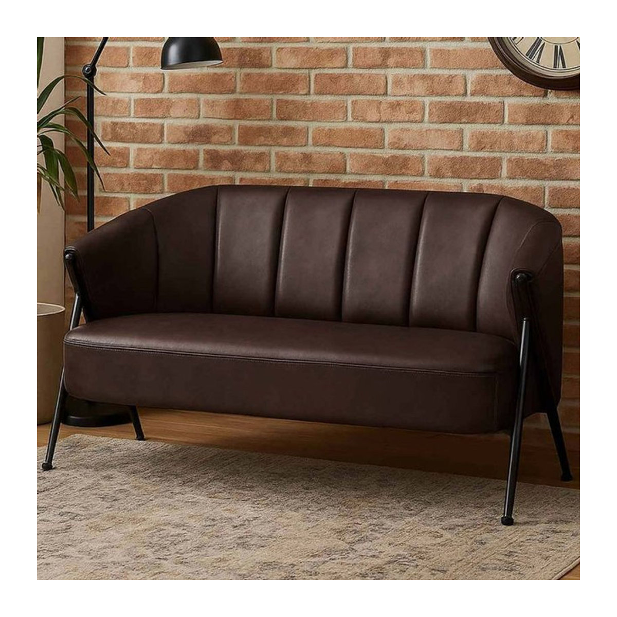 MCW 2er-Sofa MCW-P30 Zweisitzer Lounge-Couch im Industrial Retro Design aus Kunstleder und Metall in Braun - Bild 1