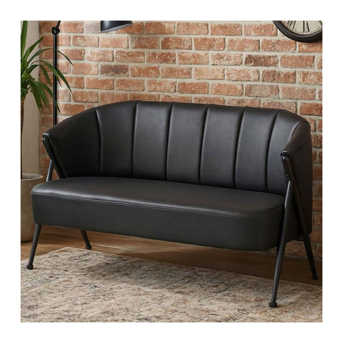 MCW 2er-Sofa MCW-P30 Zweisitzer Lounge-Couch im Industrial Retro Design aus Kunstleder und Metall in Schwarz - Bild 1