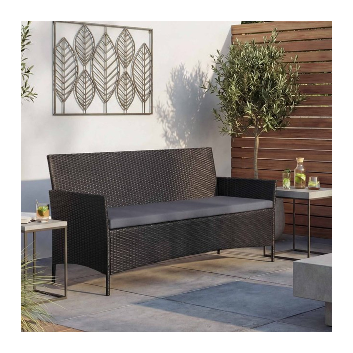 MCW 3-Sitzer Poly-Rattan Gartenbank Hamar in Anthrazit mit passenden Kissen - Bild 1