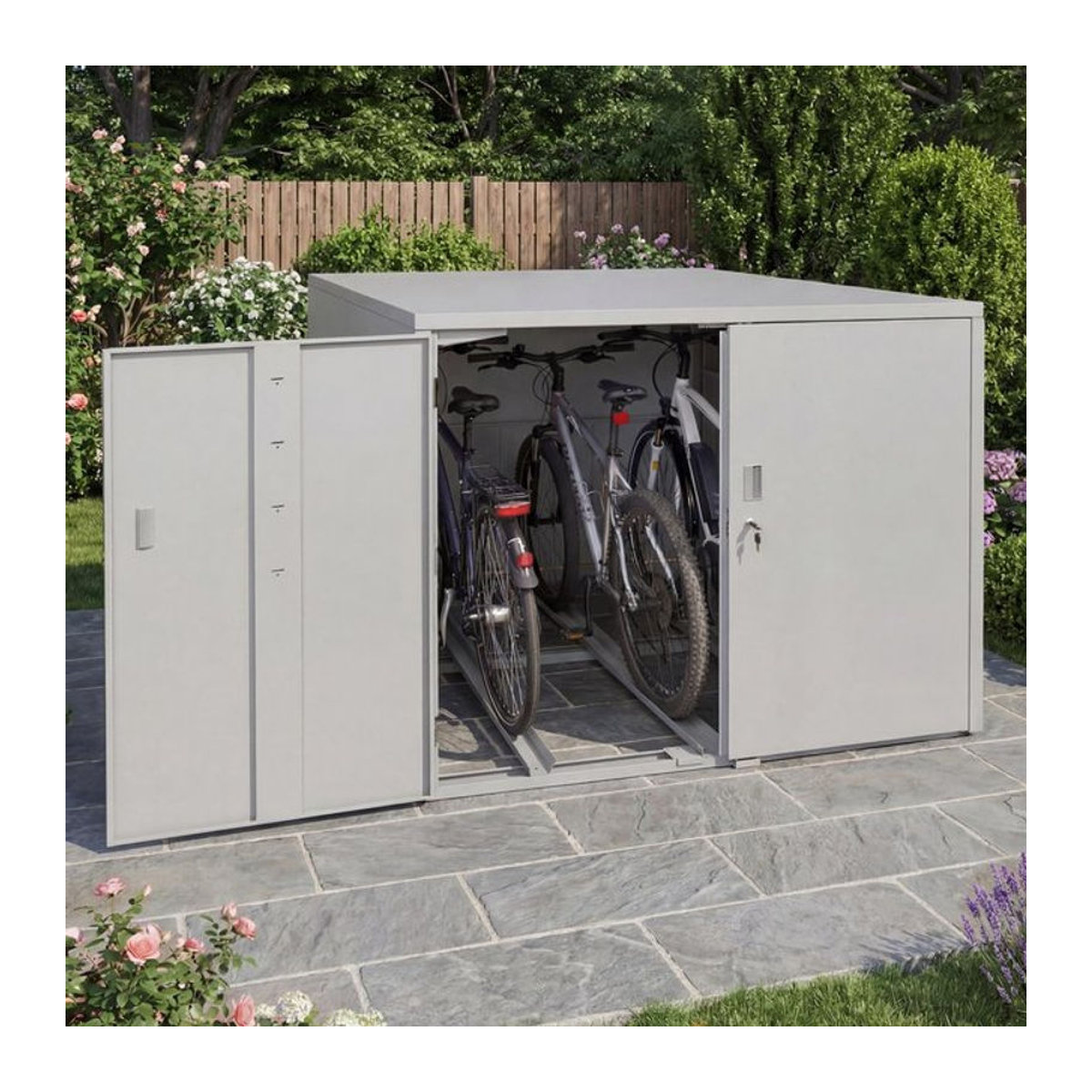 MCW 3er-Fahrradgarage MCW-P93 abschließbare Fahrradbox aus verzinktem Stahl in Hellgrau B/T/H: 124 x 148 x 208 cm - Bild 1