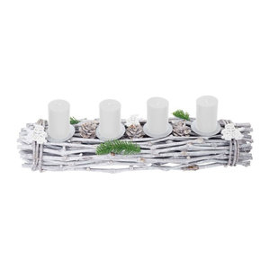 MCW Adventsgesteck aus Holz mit Stumpenkerzen in Weiß-Grau, B/T/H: 60 x 16 x 9 cm