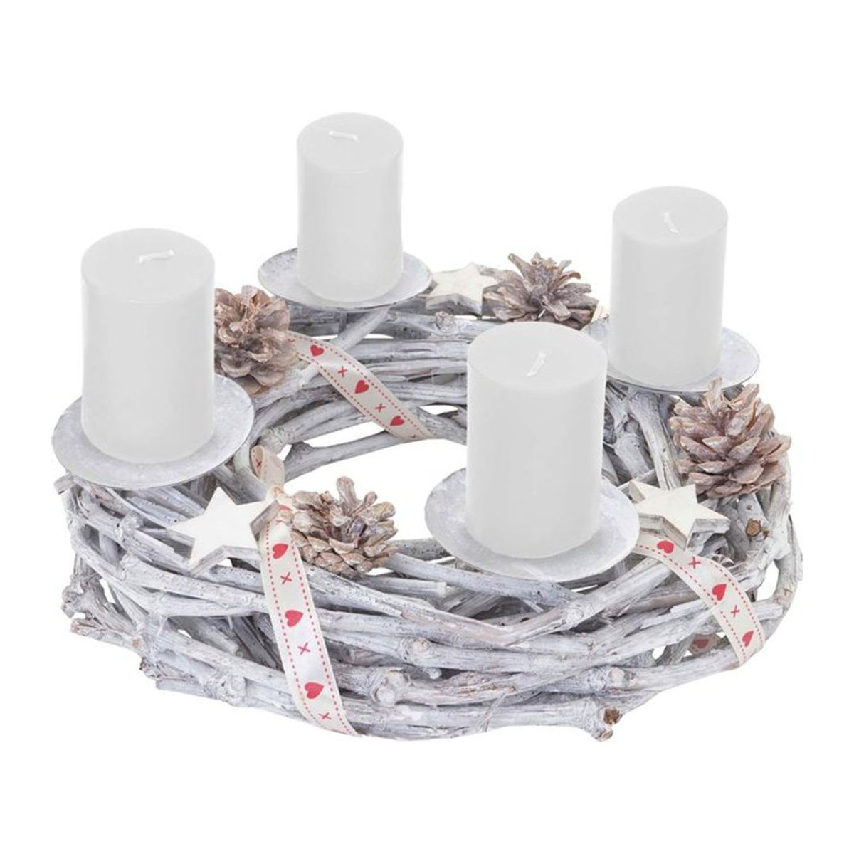 MCW Adventskranz aus Holz in Weiß-Grau mit 4 Stumpenkerzen, Durchmesser: 30 cm - Bild 1