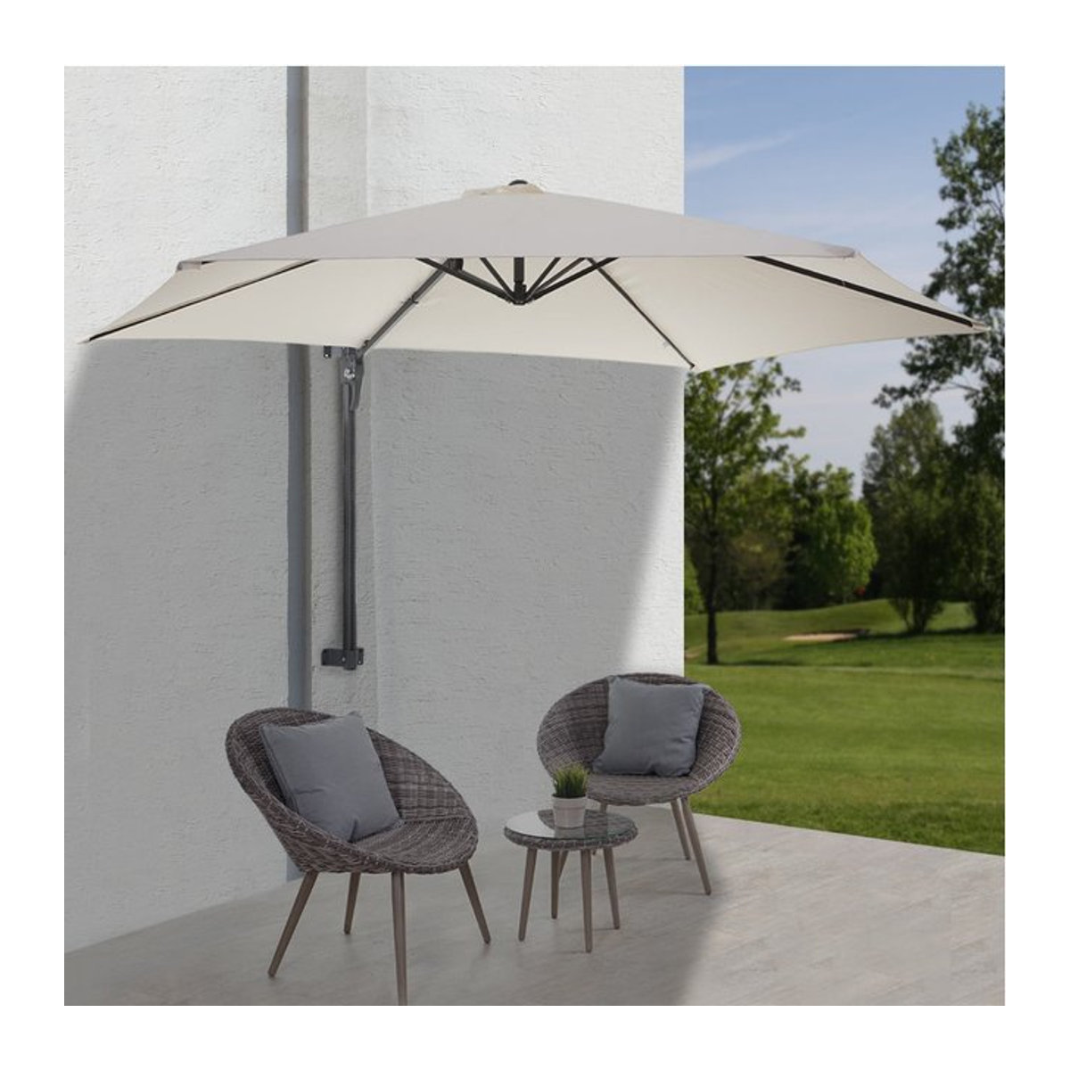 MCW Ampelschirm Acerra Sonnenschirm in Creme mit 3m Spannweite und neigbarem Gestell aus Aluminium und Stahl - Bild 1